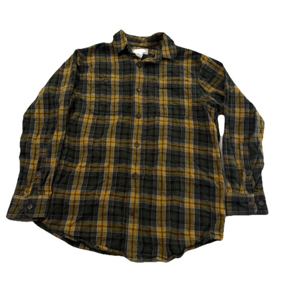 Duluth Trading Relaxed Fit Mens Flannel S 100% Cotton Plaid Yellow Blue Outdoor - Picture 1 of 10